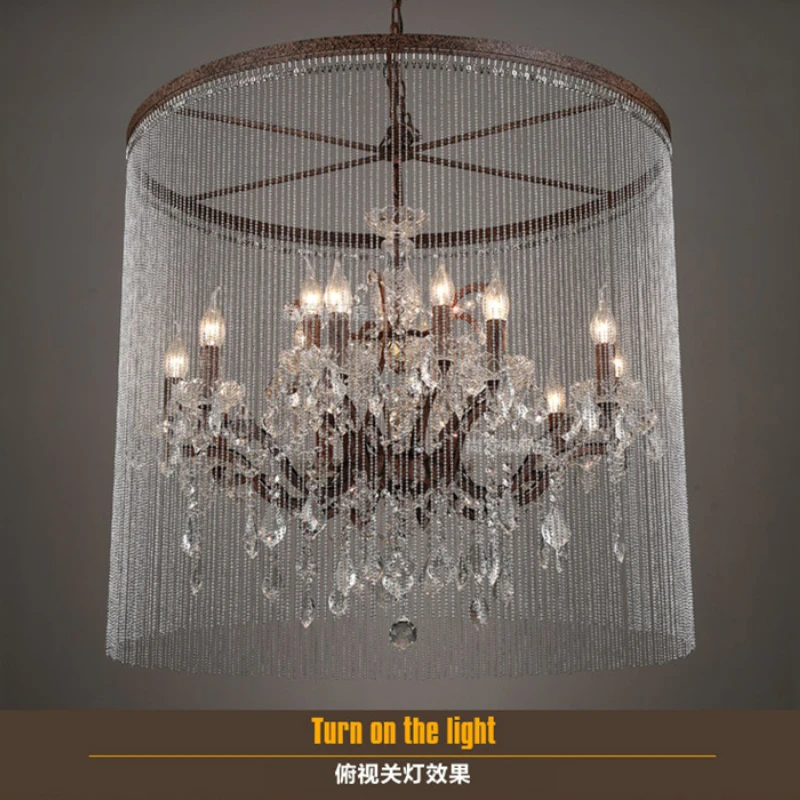 

New Arrival Crystal Chandelier Vintage Rust Suspension Lamp American Style Drop Luminaire Lamp for Hotel Project Cafe Restaurant