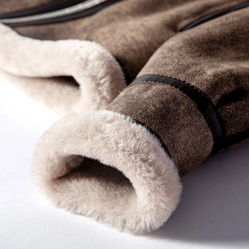 

Biker Winter Real Women Fur Wool Lining Warm Natural Shearling Coat BF Style Motorcycle Short Slim Fit Genuine Leather Jacket