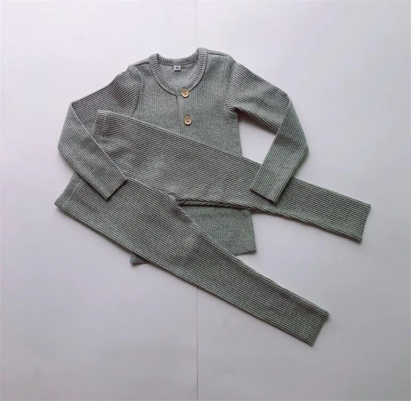 Детская одежда для мальчиков и девочек ребристый комплект с длинным рукавом