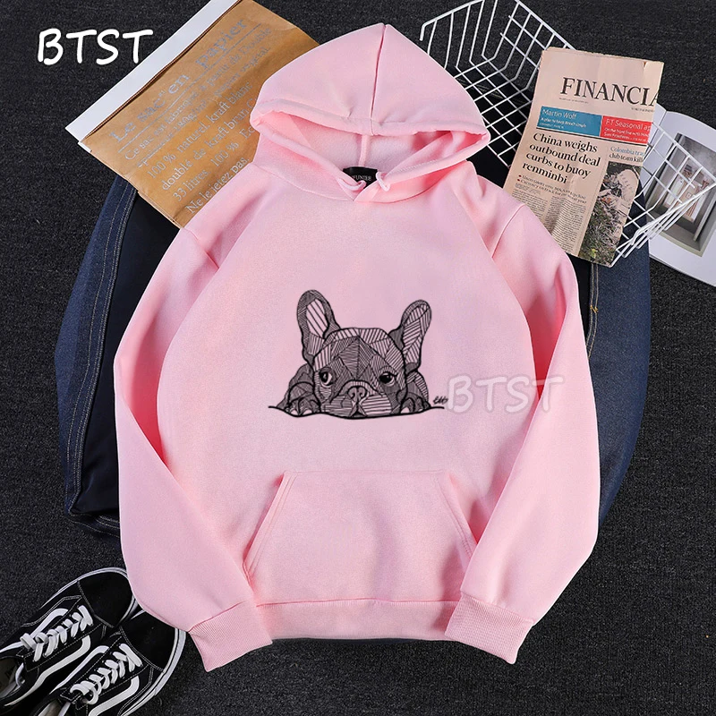 French Bulldog Puppy Art Drawing Print Kawaii Sweatshirt Winter Long Sleeve Women Clothes Harajuku Japanses Girl Hoodie | Женская одежда