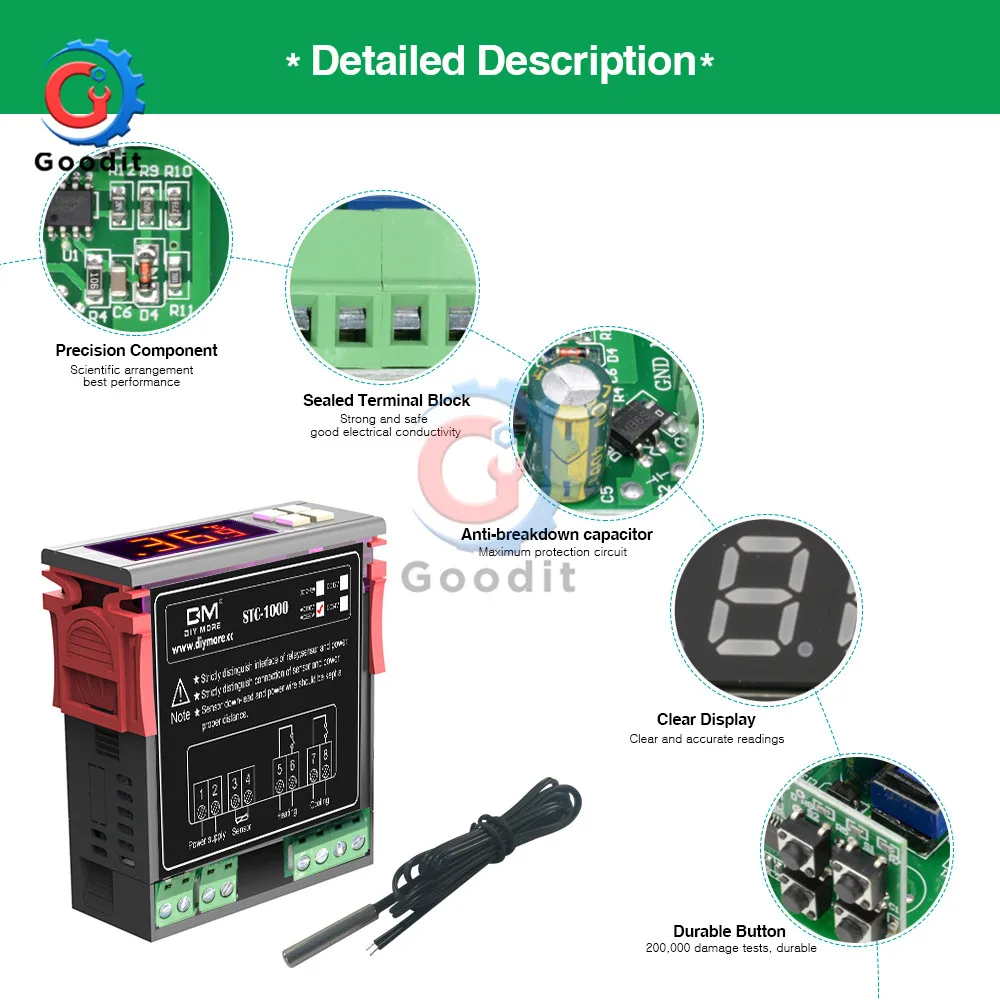 

LED Digital Temperature Controller DC 12V 24V AC 110V 220V Thermoregulator thermostat Control W/ Heater and Cooler probe sensor