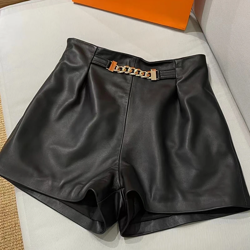 

Женские шорты с высокой талией, модные дизайнерские черные шорты из натуральной кожи в Корейском стиле, большие размеры, весна-осень 2021