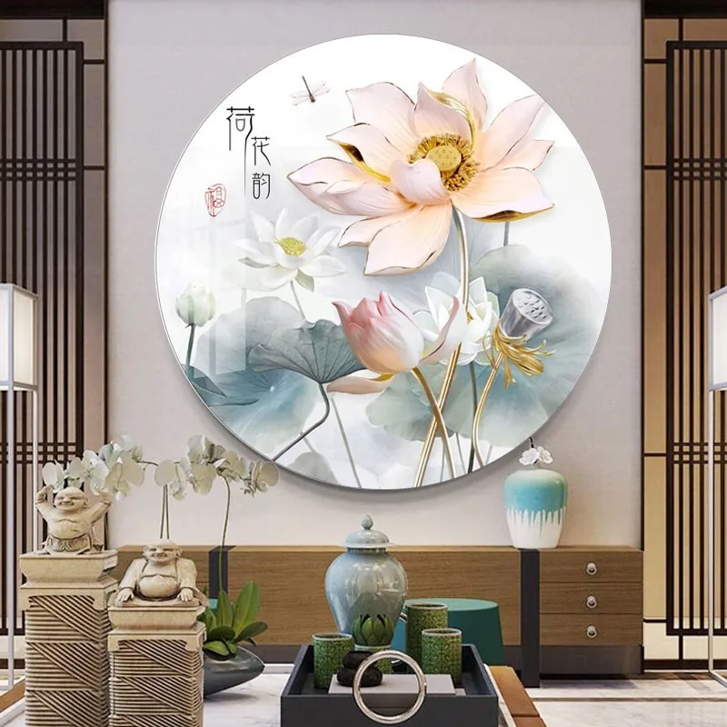 

Needlework,DIY Printed circular lotus Cross Stitch,Sets For Embroidery Kit Full Embroidery Cross-Stitching