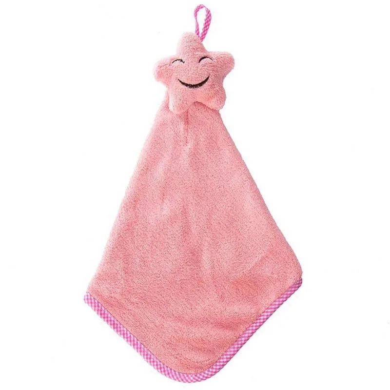 pink Детское подвесное полотенце с мультяшным животным, мягкое полотенце для рук, четыре цвета, кухонные принадлежности, милое маленькое полотенце с рисунком звезды toalla - Цвет: pink