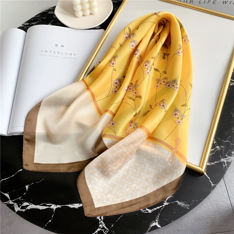 

Elegant Foulard Scarf for Women Neck Hair Band Silk Feeling Square Scarves Neckerchief Bandana Spring Summer Shawl Wraps