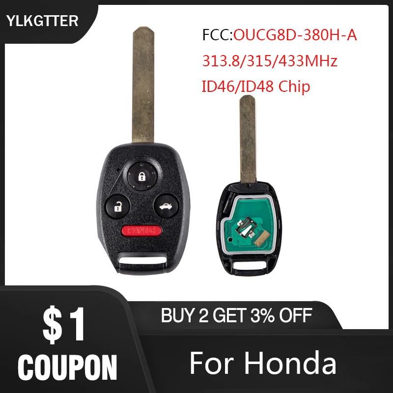 

YLKGTTER 3 + 1 кнопочный автомобильный пульт дистанционного управления для Honda OUCG8D-380H-A Accord City Civic