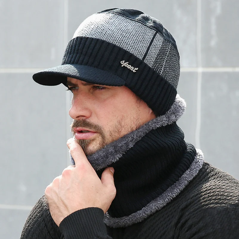 

Winter Hats for Men Skullies Beanie Hat Winter Cap Men Women Wool Scarf Caps Set Balaclava Mask Gorras Bonnet Knitted Hat 2021