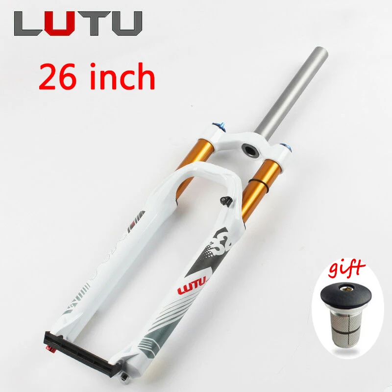 LUTU 29 27,5 2" велосипедная дополнительная вилка для горного велосипеда, тормозные вилки, прямая трубка, ручной замок, подвесная вилка для путешествий 100 мм - Цвет: White Gold-26