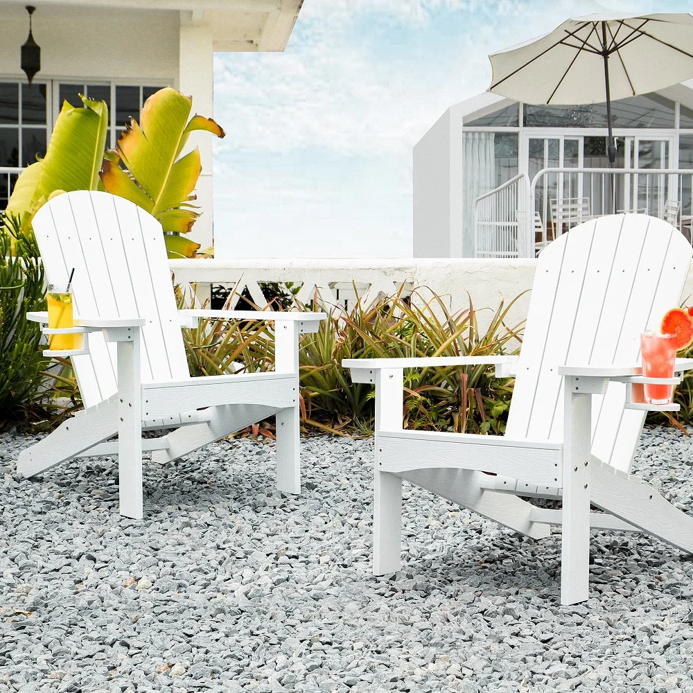 

LUE-BONA Adirondack Patio Chair with Adjust Cup Holder Outdoor Waterproof Modern Beach Recliner Weather Resistant for Law Garden