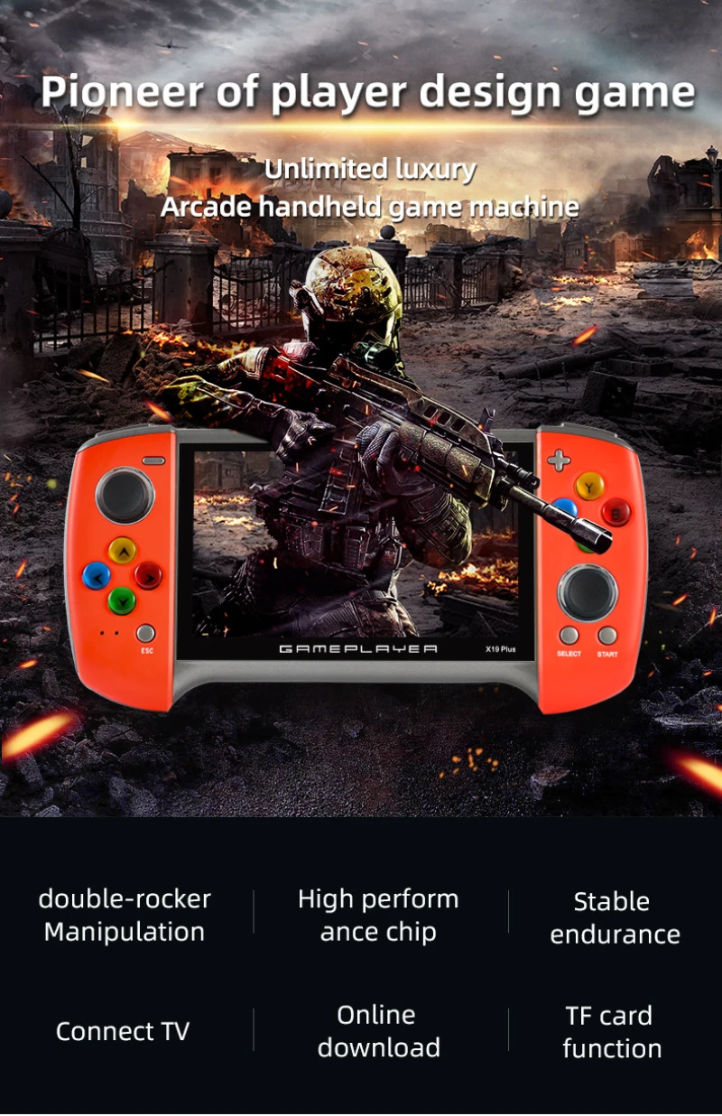 

Gamepad X19 Plus Handheld Retro Game Console 5.1-inch Large Screen Supports For PS1 GBC MD Nostalgic GBA Game Console 2021