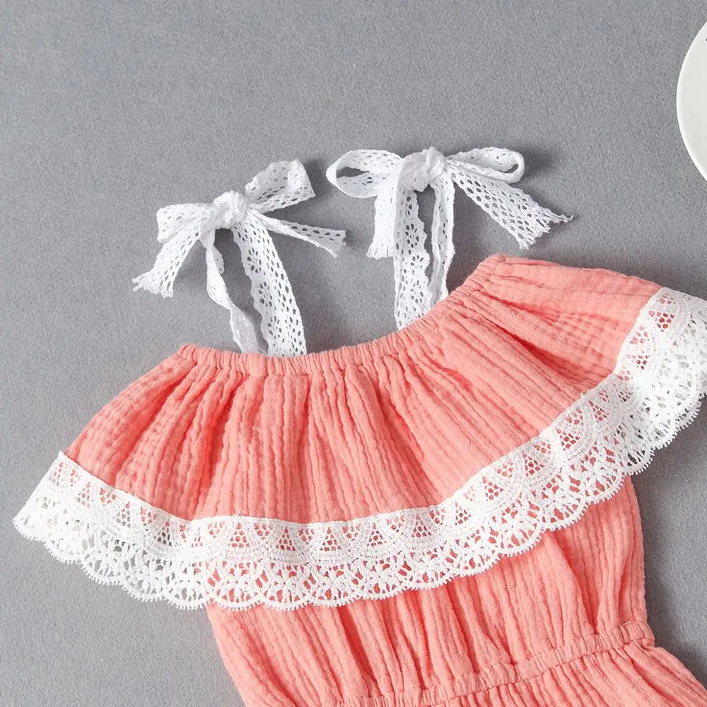 

2020 Summer Baby Girl Romper Princess Lace Off Shoulder Strap Newborn Girl Jumpsuit Toddler Children Girl Outfit Cloth