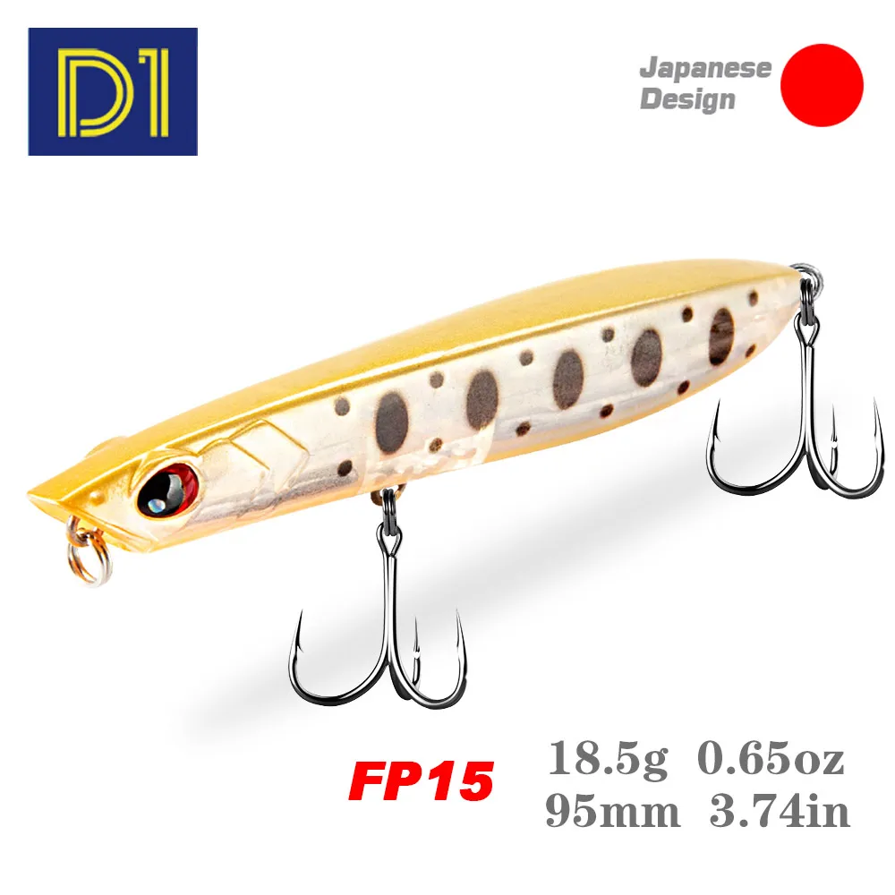 

D1 Fishing Lures Pencil & Popper Fishing Lure 95mm 18.5g Artificial Slow Sinking Bait Walking Fishing For Bass Pike FP15