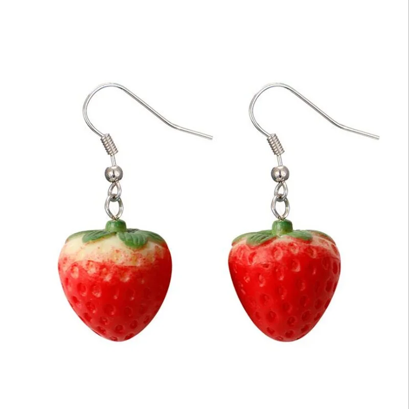 Japan South Korea Sweet Cute Simulation Strawberry Drop Earrings Fashion Girl Gift Fun Fruit Resin Women Ear Clip | Украшения и
