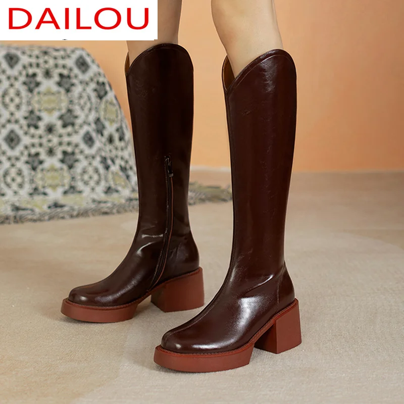 

Женские ботинки на высоком устойчивом каблуке, однотонные удобные повседневные ботинки на платформе, со шнуровкой, с круглым носком, осень ...