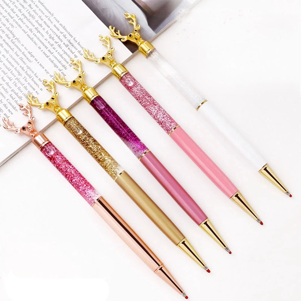 

Металлическая оригинальная креативная шариковая ручка с сыпучим песком и оленем, фирменная Хрустальная ручка для женщин/девочек, подарки, ...