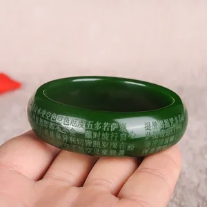 Natural green jade bangles for women handmade Heart Sutra and jadeite jade bracelets for women jewelry jade bracelet