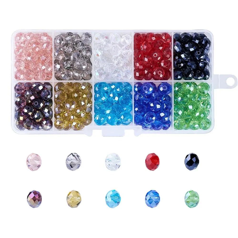 

200pcs Mixed Color Faceted Abacus Transparent Glass Beads 4 -10 mm, Hole: 1mm