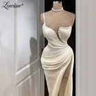 Вечерние платья цвета слоновой кости Vestidos De Fiesta 2020, праздничное платье-Русалка с жемчугом и высоким разрезом, сексуальные длинные платья для выпускного вечера, платье знаменитости