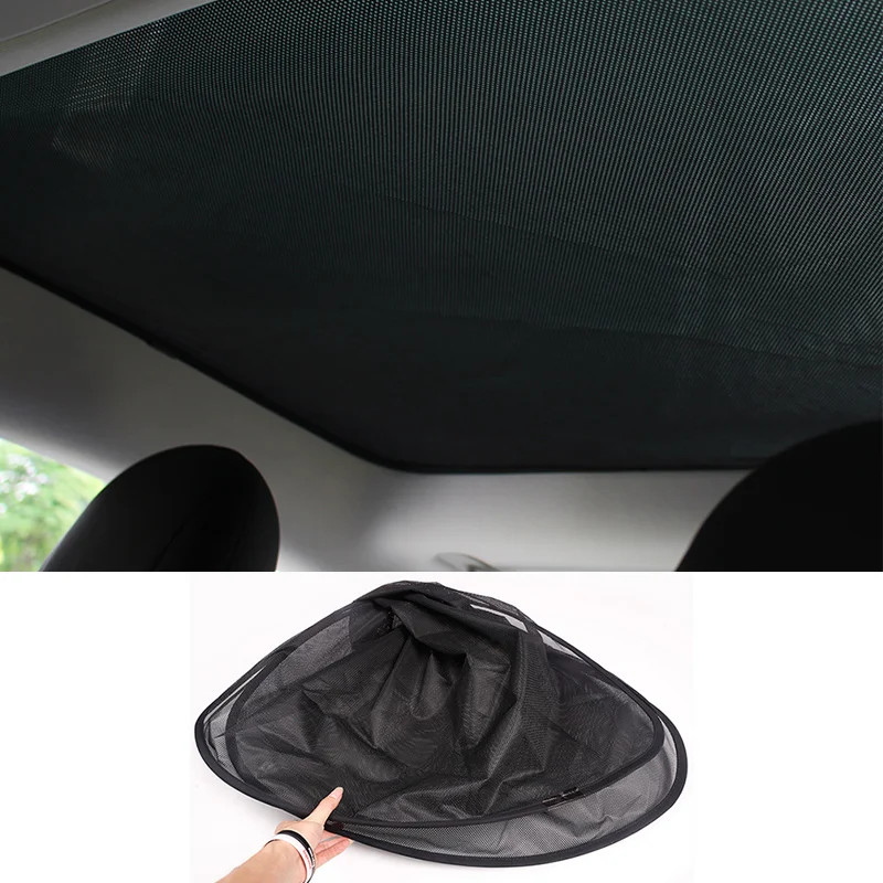 

For Tesla Model 3 2017-2021 Sunshade Front & Rear Glass Roof Sun Shades with Skylight Reflective Covers Set Black Nylon Cloth