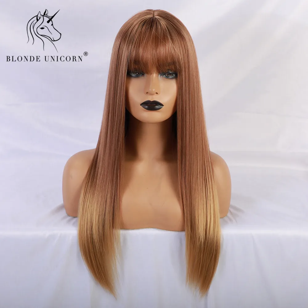 Парик блонд Единорог длинный прямой синтетический с эффектом омбре светлый