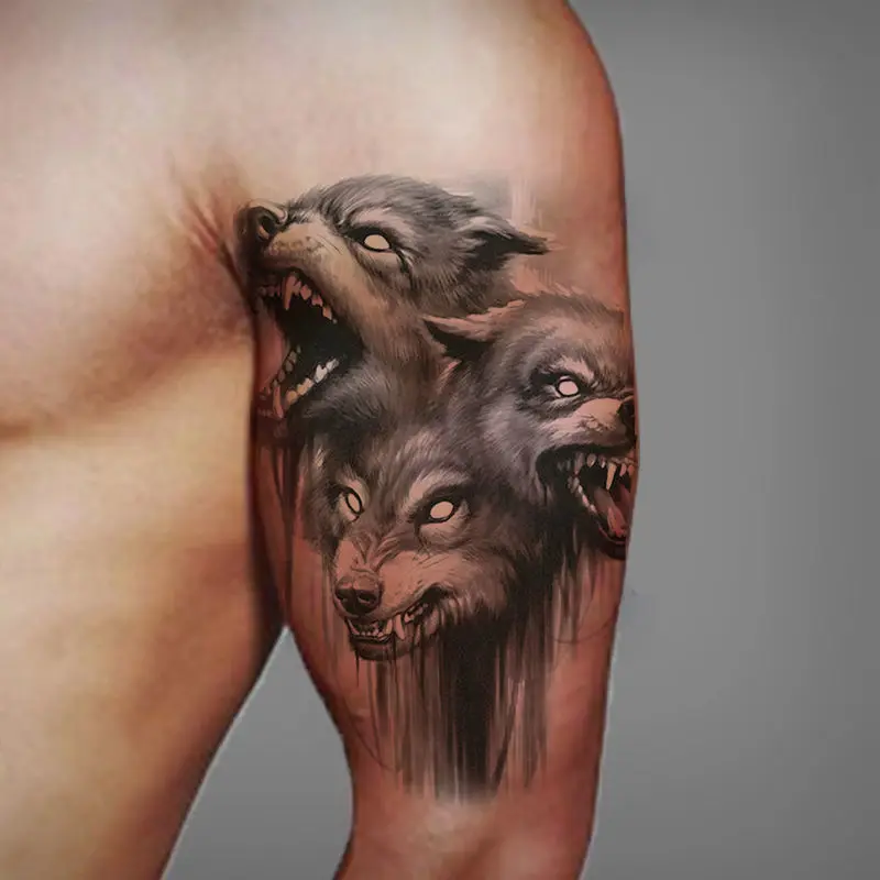 Wolf Totem Tattoo Stickers Waterproof and Sweat Lasting Men Women Personality Fake Tattoo Flower Arm Chest Art Temporary Tattoo