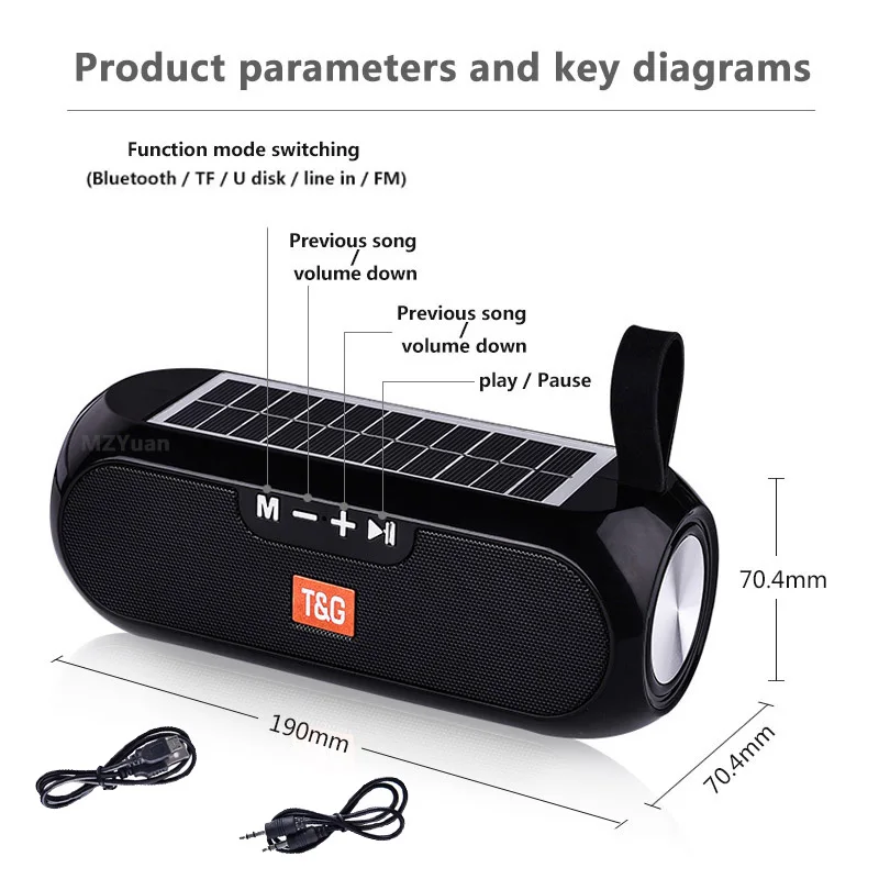 

Solar Caixa De Som Portatil Bluetooth Speaker FM Radio USB Bateria Recargable Subwoofer Altavoces Blutooth Haut-parleurs TG182
