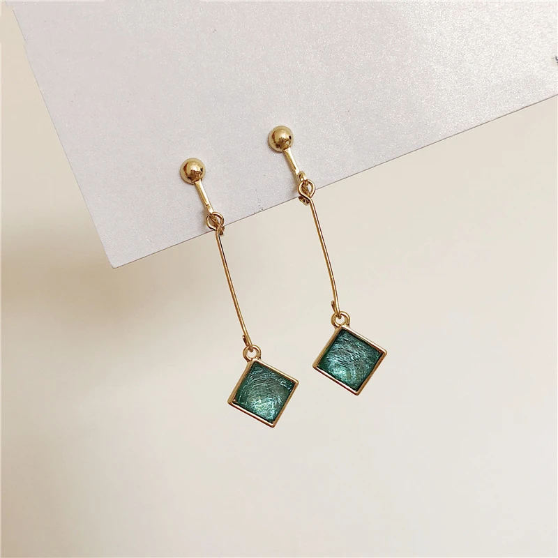Классические милые маленькие квадратные серьги капельки с рисунком корейские