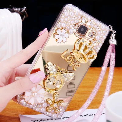 Фото Роскошный мягкий зеркальный чехол из ТПУ с бриллиантами для девушек Huawei Y5 Y7 Y6 Y8 Y9