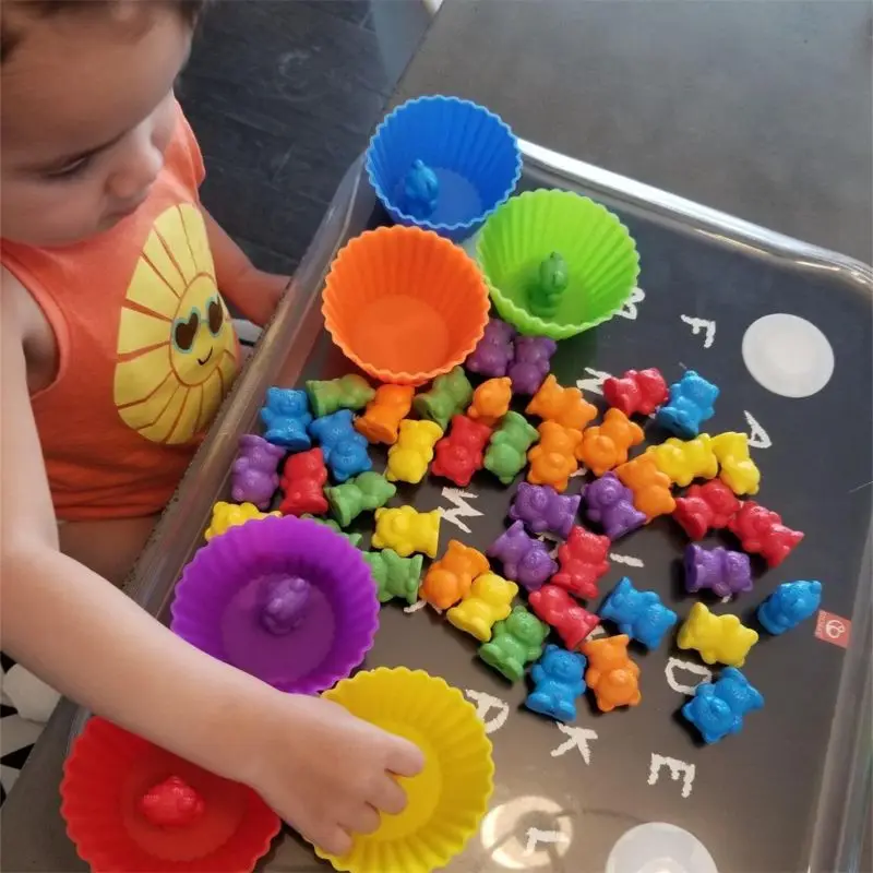

Counting Bears With Stacking Cups - Montessori Rainbow Matching Game, Educational Color Sorting Toys For Toddlers Baby,Toy Stora