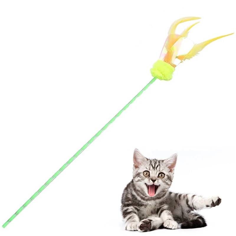 

1Pcs Cat Toy Funny Pet Cat Teaser Wand With Bell Faux Feather Sequins Pom Pom Ball Wand Stick Toys For Cat Kitten Pet Supplies