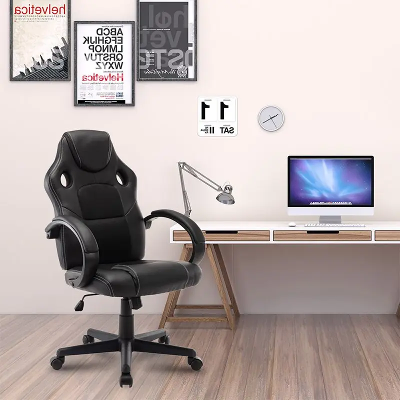 

Office Chair PU Leather Desk Gaming Chair, Ergonomically Adjustable Racing Chair, Tasks Swivel Executive Computer Chair