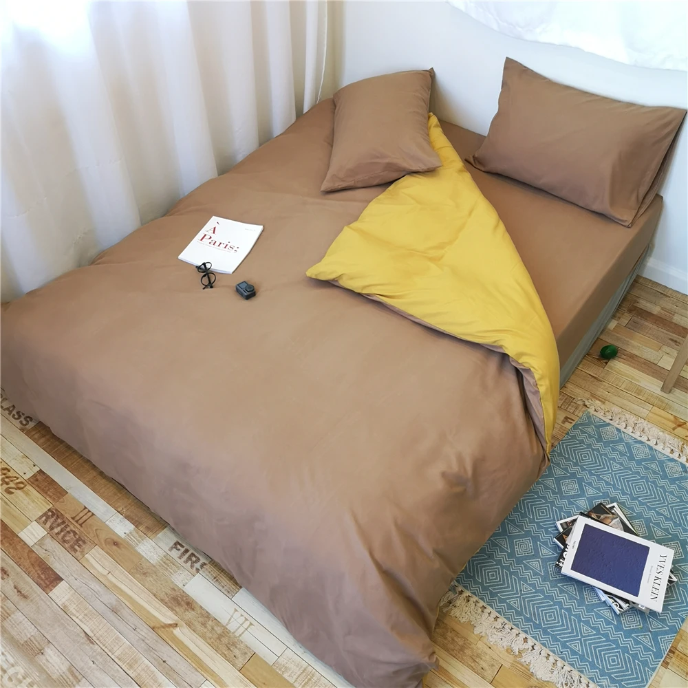 

Customizable Three-piece brown simple solid color duvet cover sets comforter cover sets bedding sets