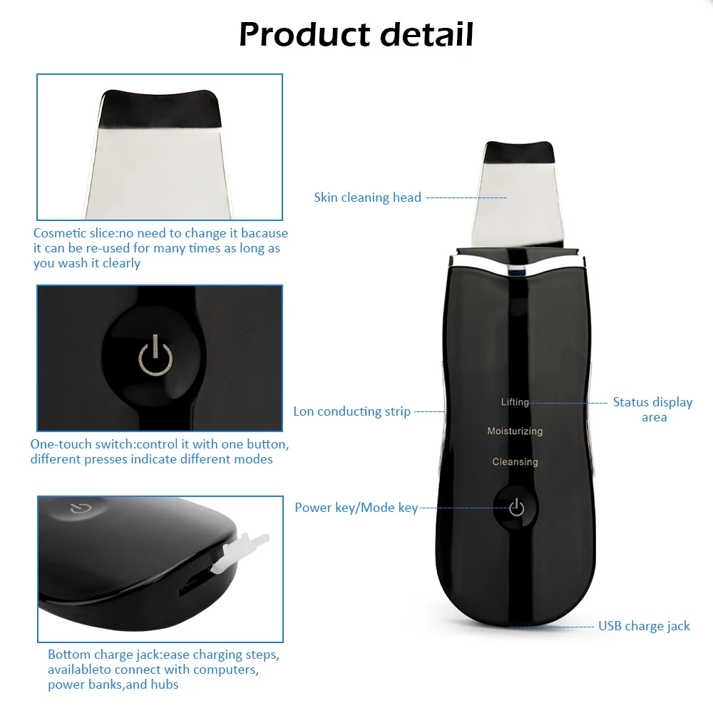 Kopen Ultrasone Gezicht Cleaning Huid Scrubber Gezichtsreiniging Peeling Machine Porie Cleaner + Rf Ems Led Anti Aging Facial Massager