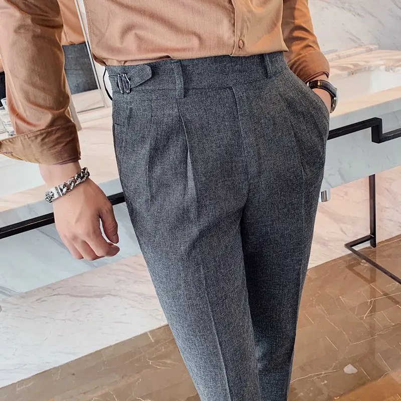 

Autumn Men Streetwear Business Casual Slim Fit Pant Office Trousers Men Korean Style Fall Fashion All-match Straight Pants White