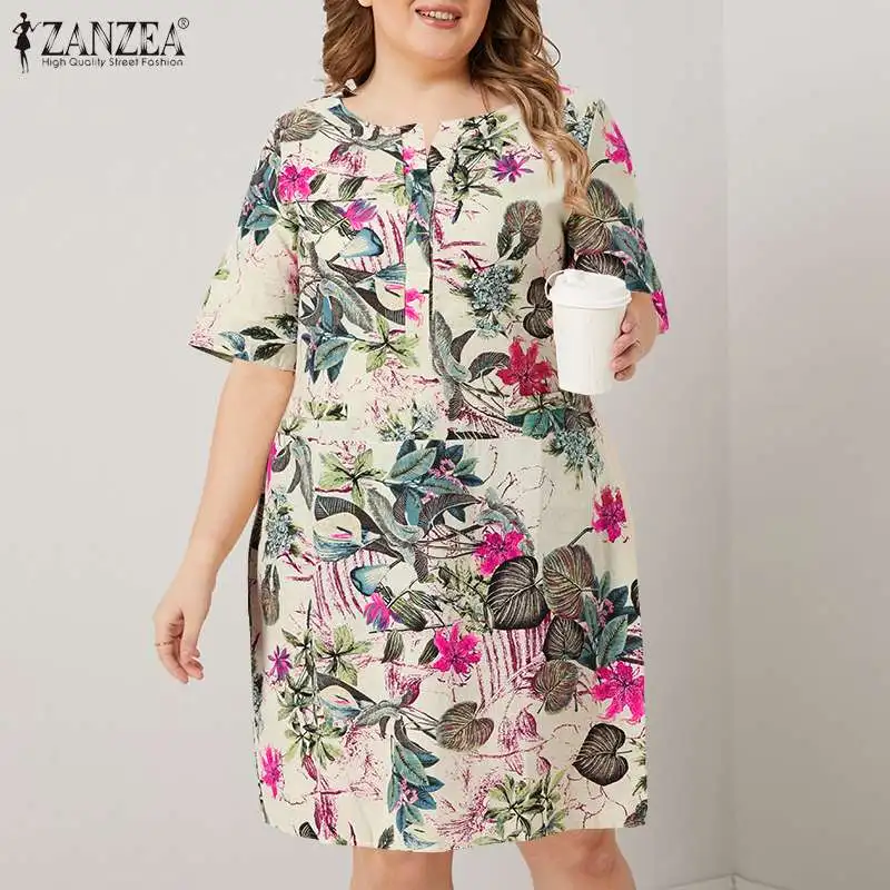 

Женский элегантный сарафан с цветочным принтом, с коротким рукавом и круглым вырезом