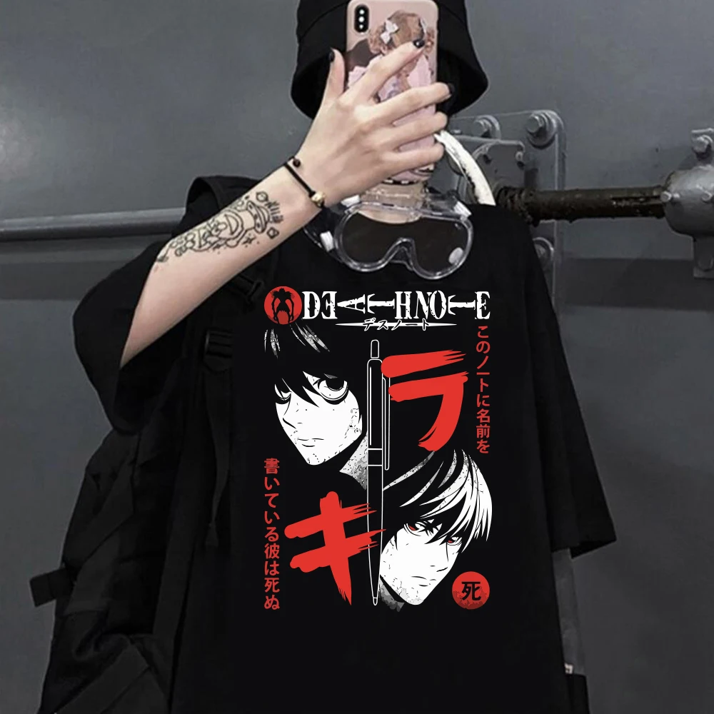 

Мужская футболка с надписью «Death Note», футболка с круглым вырезом и футболки с коротким рукавом в стиле аниме, топы унисекс