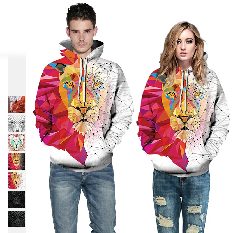 Осень Зима Мода Лев цифровой печати мужские/женские толстовки с капюшоном кепки