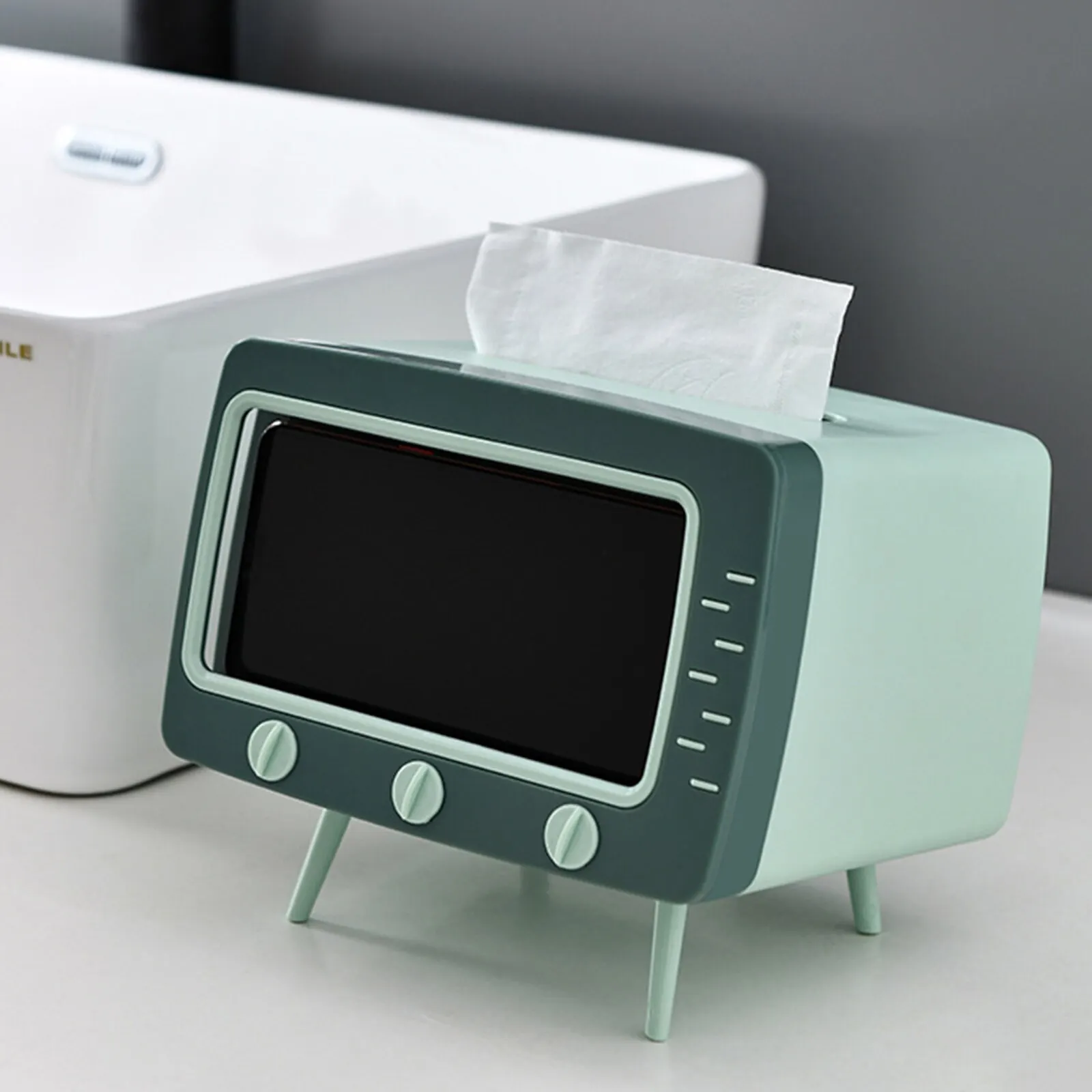

Cute Creative TV Tissue Box Desktop Paper Holder Coffee Table Home Living Room Napkin Box With Mobile Phone Holder Organizer
