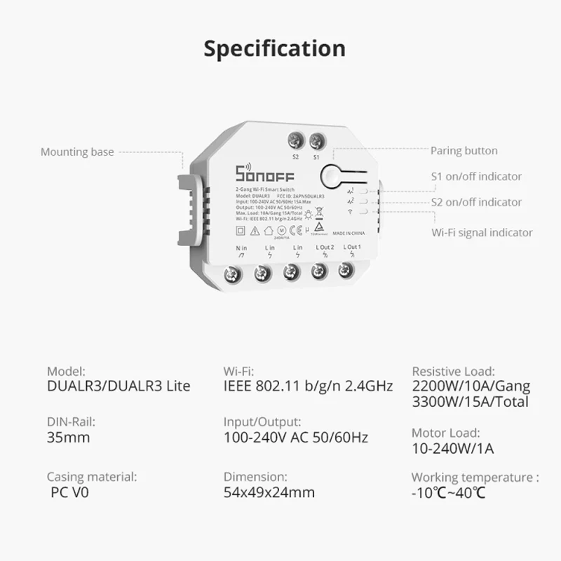 SONOFF DUALR3/R3 Lite MINI Wifi Smart Switch Home 2Gang Dual Relay Module Power Metering Function Via EWeLink Alexa Google | Электроника