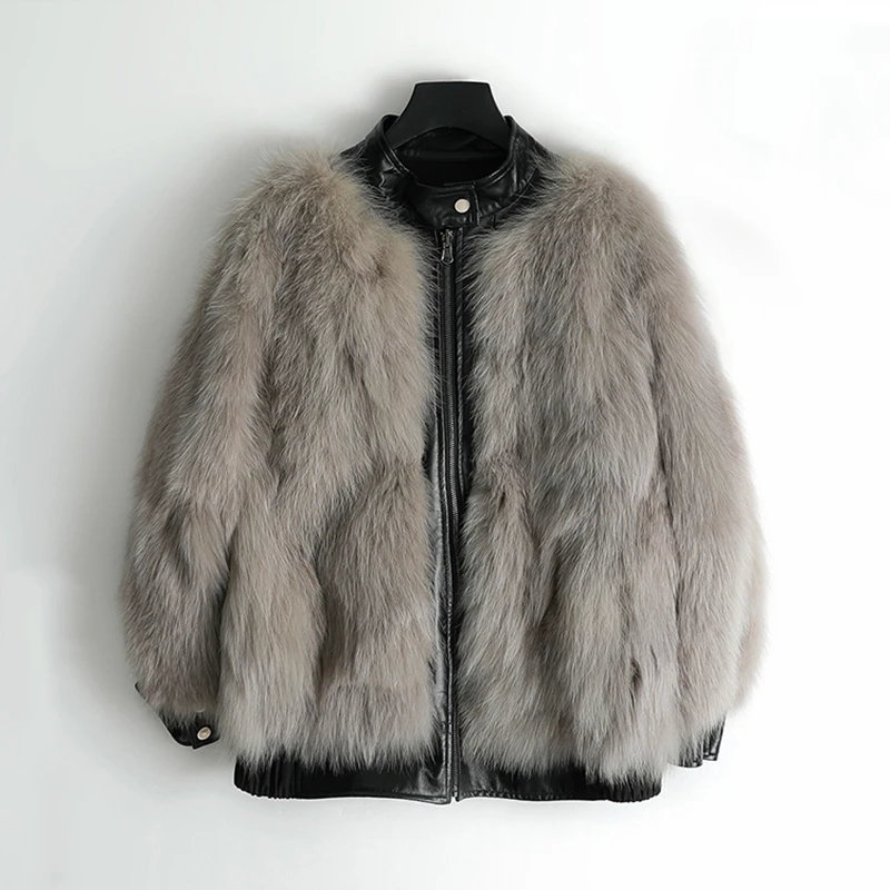 Женская шуба из натурального меха лисы с длинным рукавом и молнией | одежда