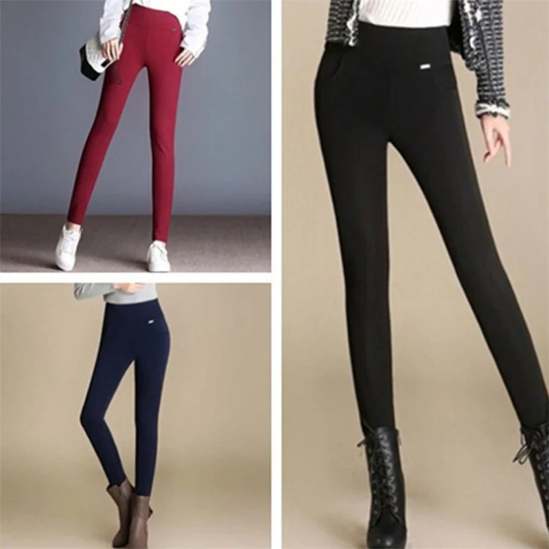 

Women High Waist Pencil PantsWarm Trousers Female Velvet Trousers Black Leggings