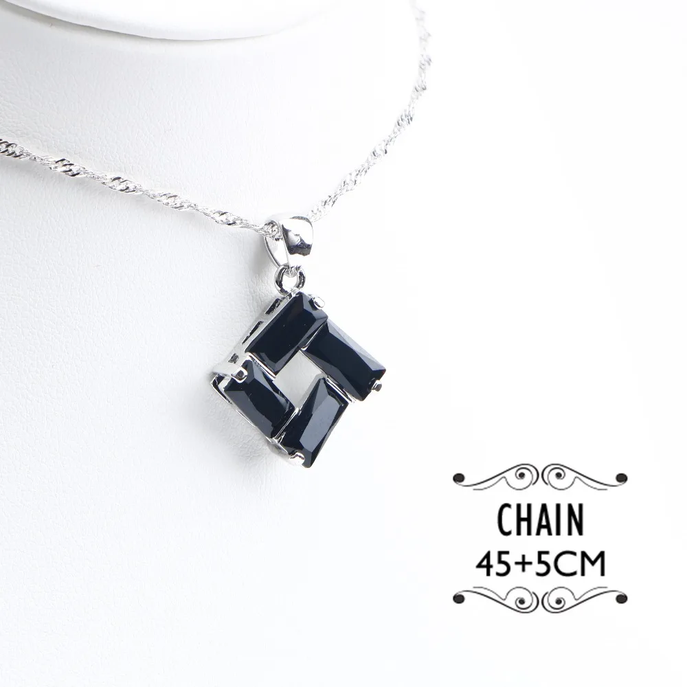 Women 925 Sterling Silver Jewelry Sets Earrings Balck Zircon Wedding Stones Bracelet Ring Pendant Necklace Set Gifts Box | Украшения и