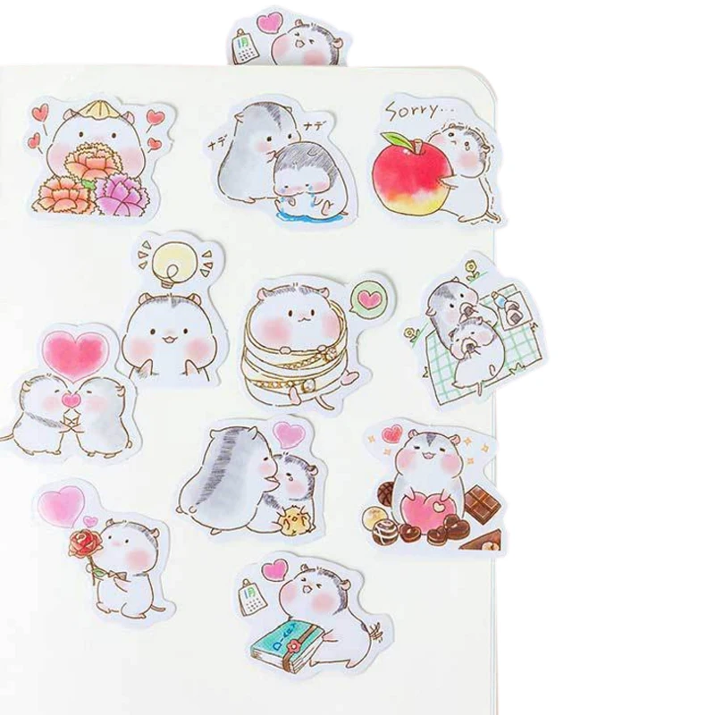 

56pack/lot Creative Kawaii Baby Hamster Stickers DIY Self-adhesive Paper Scrapbook Notebook Decoration Sticker Gifts for Kids