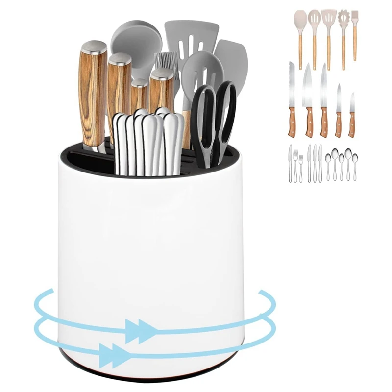 

Подставка для ножей, вращающаяся универсальная подставка для посуды для столешницы, многофункциональный органайзер, посуда и приготовлени...