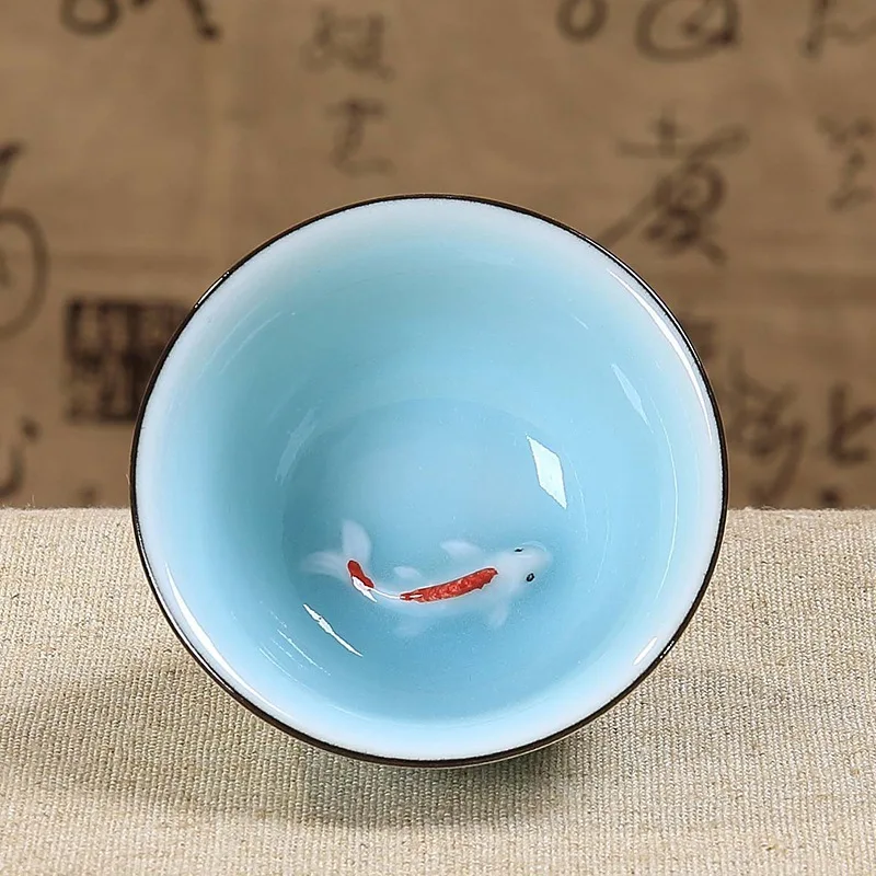 40 мл Longquan Celadon китайские чайные чашки Kungfu тисненые Карп/Золотая рыбка чайная