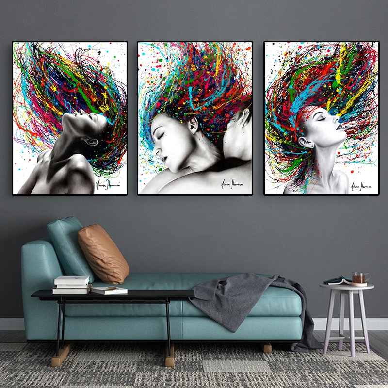 

Girl Color Flowing Hair Canvas Painting Piano Music Graffiti Posters and Prints Modern Living Room Wall Art Home Decor Pictures