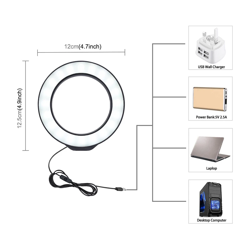 4 7-дюймовый 12 см USB белый светильник светодиодный кольцевой для видеосъемки s
