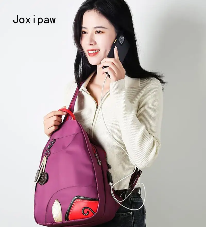 

Luxury fashion leaf backpack usb charging multifunctional travel backpack casual shoulder bag 2021 new Casual girl school bag