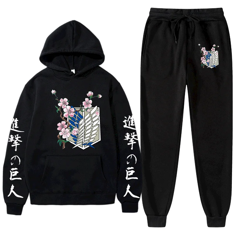 

Комплект спортивной одежды для мужчин и женщин, худи с принтом облачных символов и японских аниме Акацуки, штаны, свитшот, пуловер, комплект ...