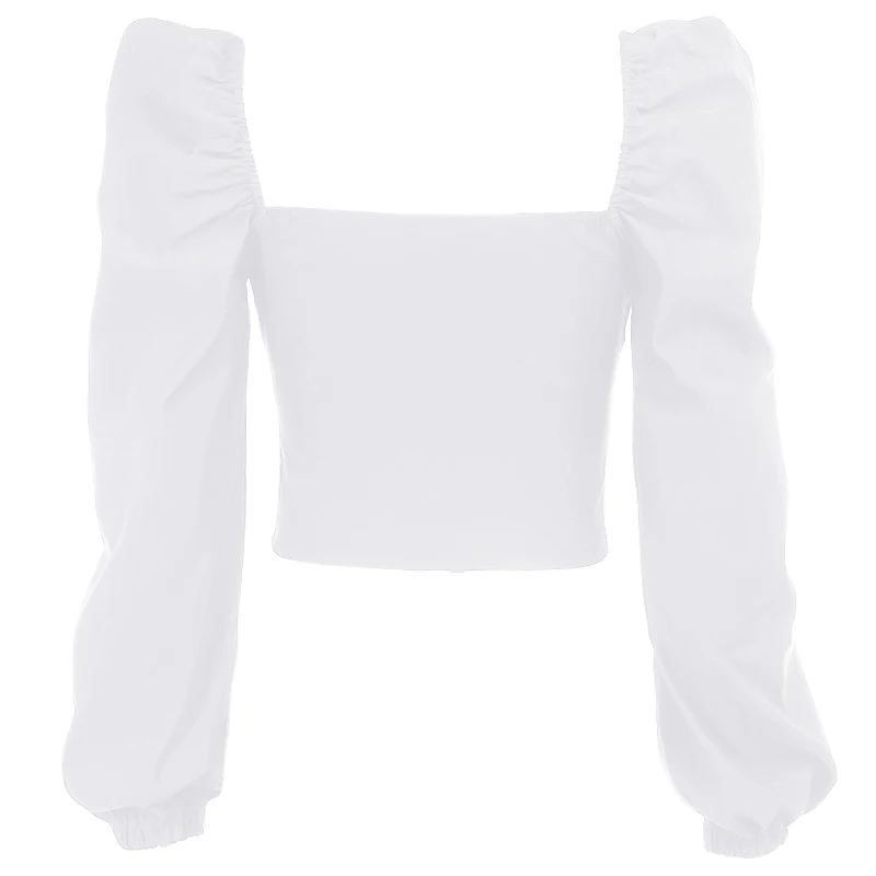 Autumn Vintage Long Sleeve Blouse Women V-Neck Folds Design Big Backless Tight Short Shirt Tops | Женская одежда
